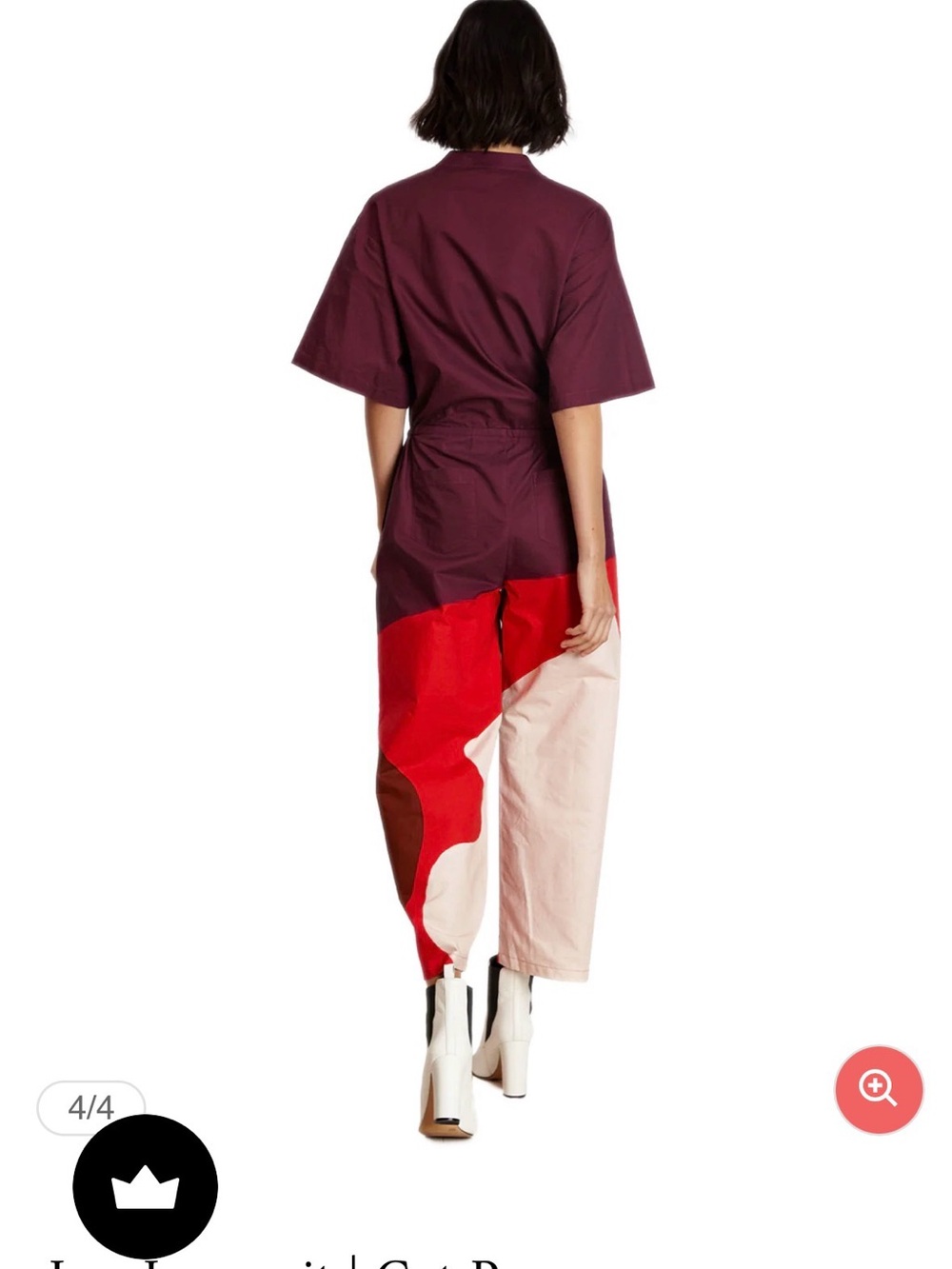 Colorblock Short-Sleeve Jumpsuit in Burgundy, Red & Cream - Picture 4 of 7